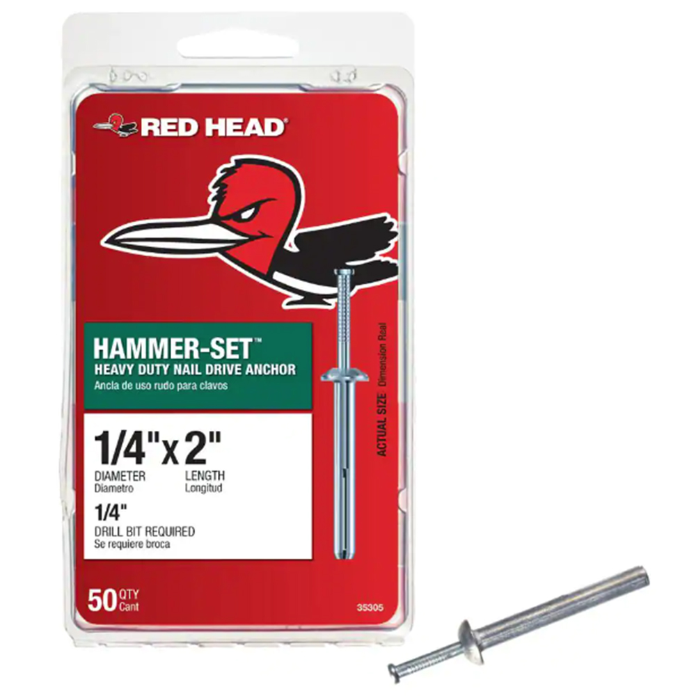 Red Head 1/4 Inch x 2 Inch HammerSet Nail Concrete Anchors (50Pack)